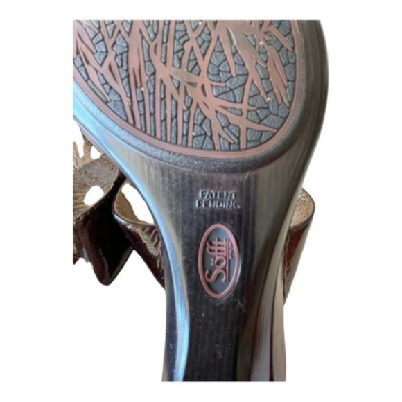 SOFFT Women's Brown Patent Leather Embellished Slide Wedge Sandals 8.5 W - Picture 7 of 10